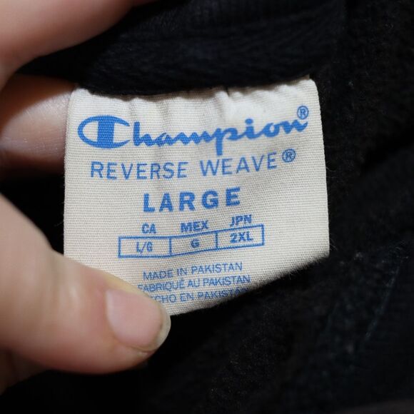 Champion Reverse Weave Vintage Y2K 90s Black & Camo Logo Hoodie LG - Picture 11 of 12